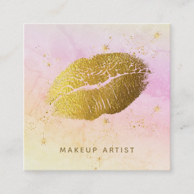 Carte De Visite Carré *~* Rainbow Cosmic Gold Stars Pastel Ombre (Devant)