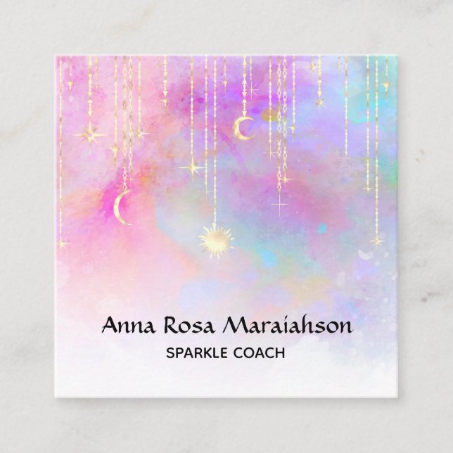 Carte De Visite Carré *~* Rainbow Gold Sparkle Parties scintillant Moon  (Devant)