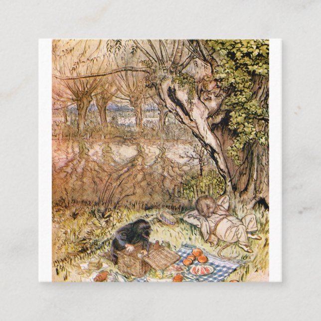 Carte De Visite Carré Rat Et Mole Pique-Nique - Arthur Rackham (Devant)