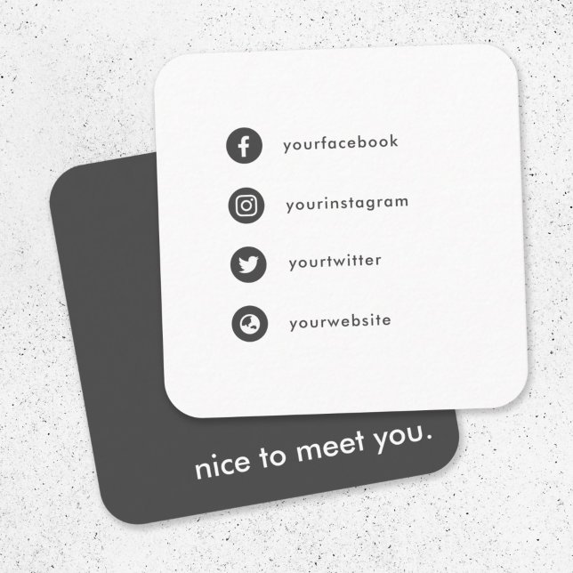 Carte De Visite Carré Ravi de vous rencontrer Médias sociaux Icônes Amus (Créateur téléchargé)