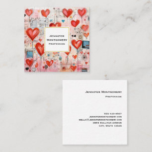 Carte De Visite Carré Red Hearts Whimsical Love Motif