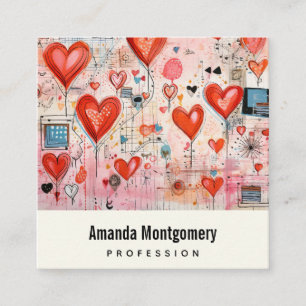 Carte De Visite Carré Red Hearts Whimsical Love Motif