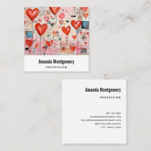 Carte De Visite Carré Red Hearts Whimsical Love Motif