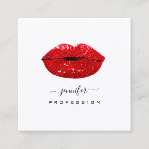 Carte De Visite Carré Red KISS LIPS Maquillage Artiste White Social Medi