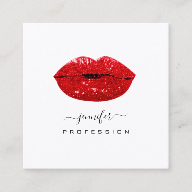 Carte De Visite Carré Red KISS LIPS Maquillage Artiste White Social Medi (Devant)