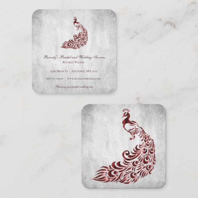 Carte De Visite Carré Red Peacock Mariage et services nuptiaux (Devant / Derrière)