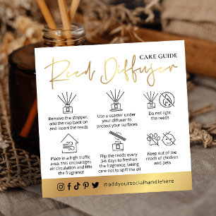Carte De Visite Carré Reed Diffuser Care Instructions Logo Blanc & Or
