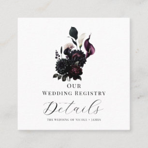 Carte De Visite Carré Registre de Mariage Fleurs Romantiques Sombres et 