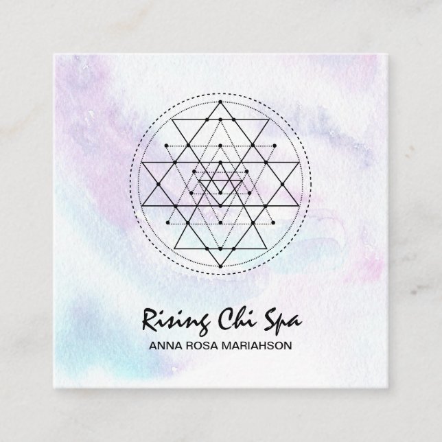 Carte De Visite Carré *~* Reiki Massage Pastel Géométrie Sacrée Yoga (Devant)
