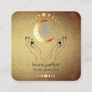 Carte De Visite Carré Reiki Yoga Mains de Guérison Croissant Phases Luna