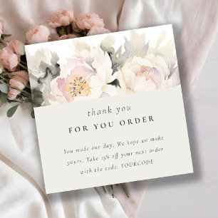 Carte De Visite Carré Remerciement floral aquarelle Pivoine Blush Chic