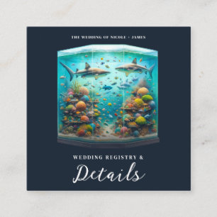 Carte De Visite Carré Requins & Poissons Aquarelle Aquatique Mariage Aqu