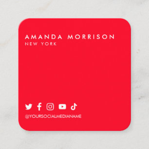 Carte De Visite Carré Réseau Social Professionnel Minimaliste Rouge