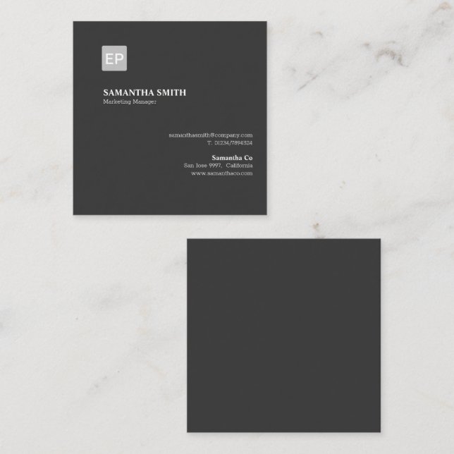 Carte De Visite Carré Responsable marketing noir et gris (Devant / Derrière)