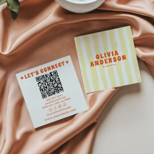 Carte De Visite Carré Retro Bold 70's Boho Super Funky Code QR tendance