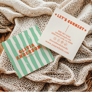Carte De Visite Carré Retro Green Bold 70's Boho Super unique tendance