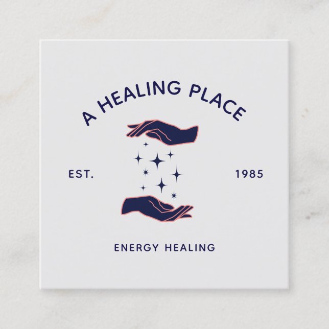 Carte De Visite Carré Retro Hands Reiki Praticien Healing Energie (Devant)