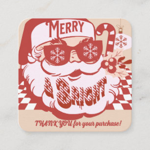 Carte De Visite Carré Retro Père Noël Joyeux Merci de Noël brillant