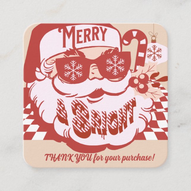 Carte De Visite Carré Retro Père Noël Joyeux Merci de Noël brillant (Devant)