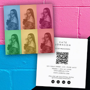 Carte De Visite Carré Retro Pop Art Moderne Grille Photo Influence