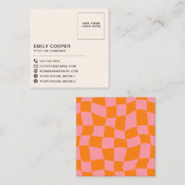 Carte De Visite Carré Retro Super Checkerboard Logo Pink Orange