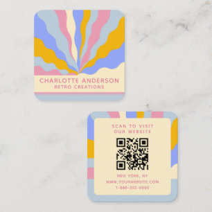 Carte De Visite Carré Retro Vintage Rays QR Code Abstrait tendance