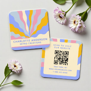 Carte De Visite Carré Retro Vintage Rays QR Code Abstrait tendance