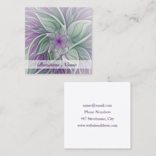 Carte De Visite Carré Rêve de fleurs, Abstrait violet vert Fractal Art