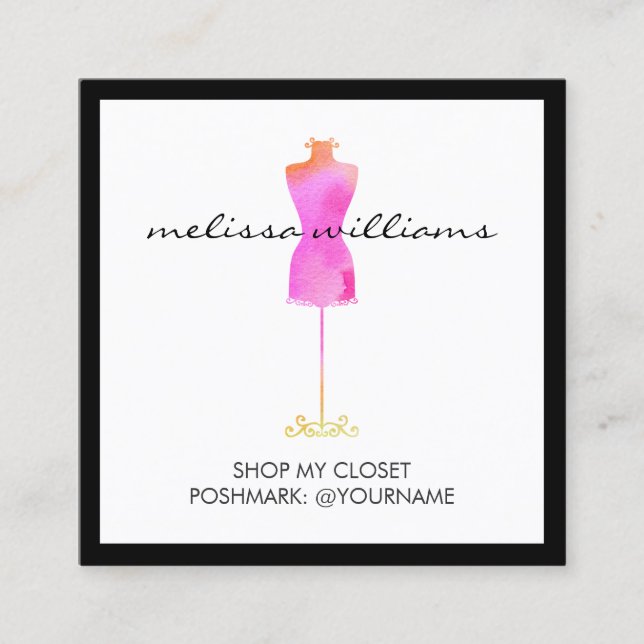 Carte De Visite Carré Robe Rosée Mannequin Poshmark Vendeur (Devant)