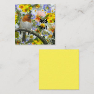 Carte De Visite Carré Robin Oiseaux Et Fleurs