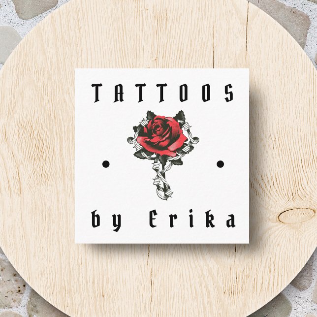 Carte De Visite Carré Rose Artistique Dessin Tatouage Artiste Salon Doté (Créateur téléchargé)