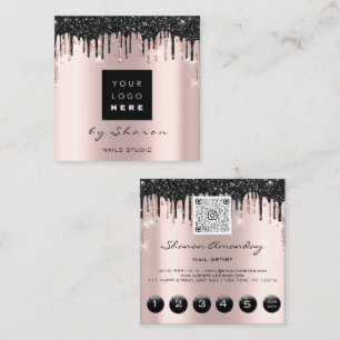 Carte De Visite Carré Rose Black Drives 6 Punches QRCodeLogo Hair Nails