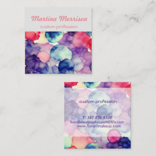 Carte De Visite Carré Rose bleu violet Aquarelle peinture Fusion