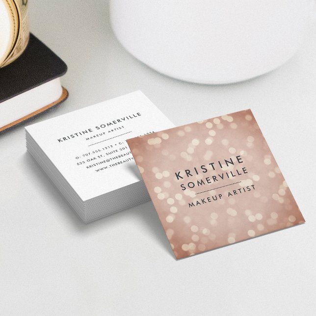 Carte De Visite Carré Rose cuivre Gold Bokeh Carré (Créateur téléchargé)