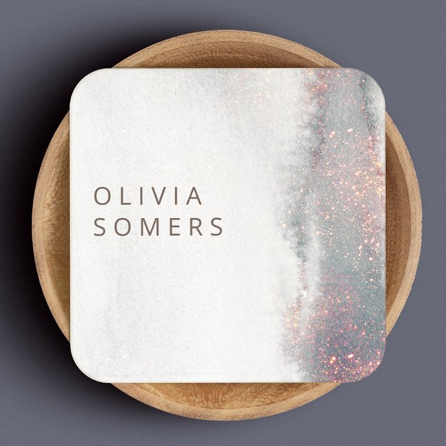 Carte De Visite Carré Rose d'aquarelle Abstraite tendance Parties scinti (Créateur téléchargé)