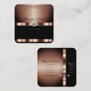 Carte De Visite Carré Rose glamour Noir avec Faux Rhinestones