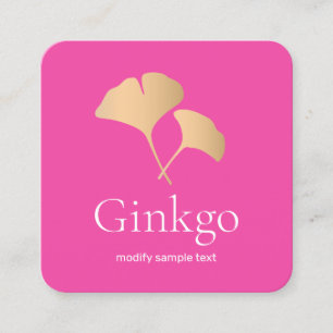 Carte De Visite Carré Rose Gold Ginkgo Logo Salon de beauté rose