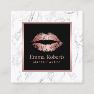 Carte De Visite Carré Rose Gold Lipstick Moderne Marbre maquillage Artis