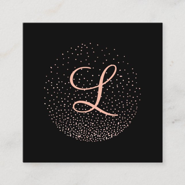 Carte De Visite Carré Rose Gold & Navy | Monogramme circulaire minimalis (Devant)