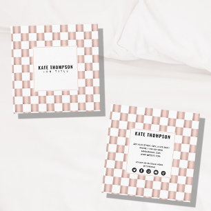 Carte De Visite Carré Rose Gold Pink Checkerboard Motif Social Media