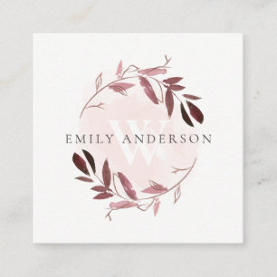 CARTE DE VISITE CARRÉ ROSE GOLD PURPLE FLORA INITIAL WREATH PROFESSIONAL