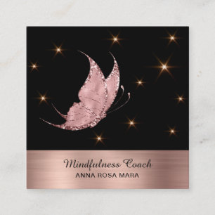 Carte De Visite Carré *~* Rose Gold QR code Parties scintillant Papillon