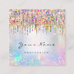 Carte De Visite Carré Rose Holographe bleu Unicorn Nails