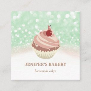 Carte De Visite Carré Rose moderne or glittery cupcake boulangerie maiso
