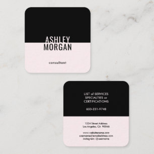 Carte De Visite Carré Rose Noir Noir Élégant Minimal Moderne Chic Plain