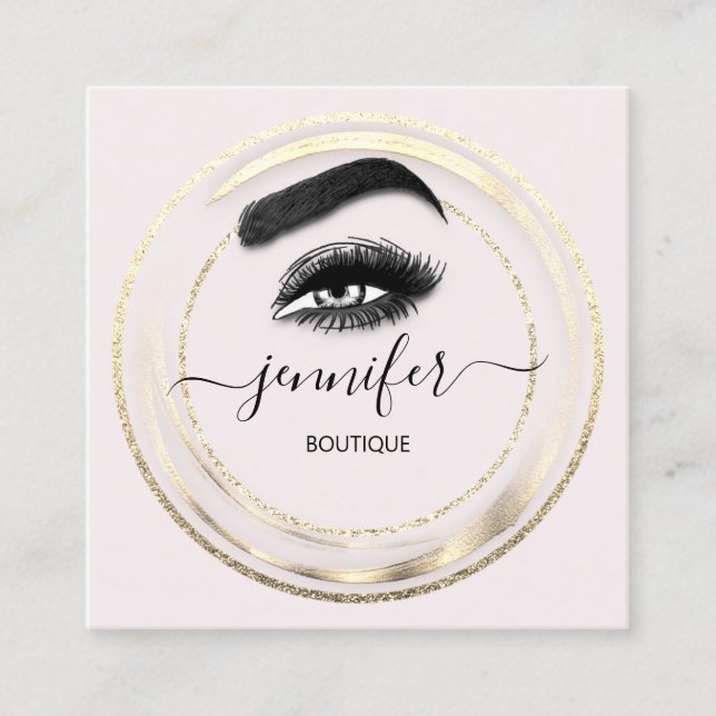 Carte De Visite Carré Rose or Parties scintillant de code QR Eyelash Blu (Devant)