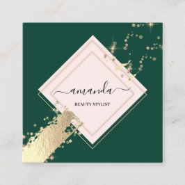 Carte De Visite Carré Rose professionnel Frame Gold Green Confetti