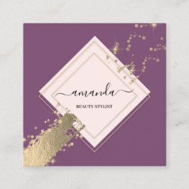 Carte De Visite Carré Rose professionnel Frame Gold Strot Violet Violet