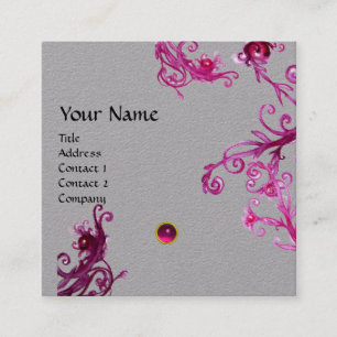 Carte De Visite Carré ROSE PURPLE BÉRIES MAGIQUES GEMSTONE MONOGRAM Grey