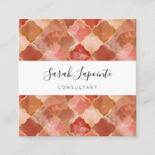 Carte De Visite Carré Rose Quartz & Gold Chic & Elégant Motif marocain